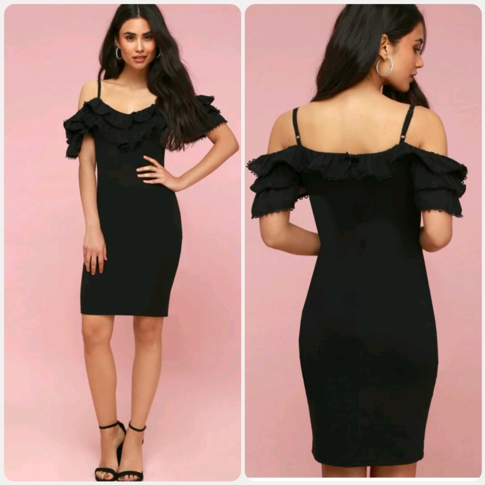 Langston Black Ruffle Off-the-Shoulder Dress